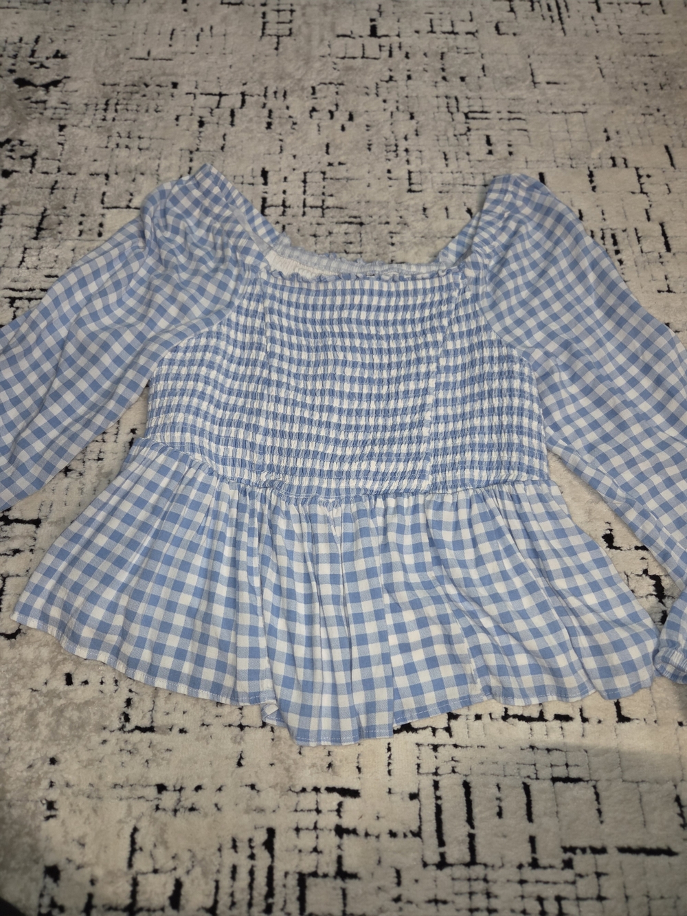 Blue Gingham Smocked Peplum Top
